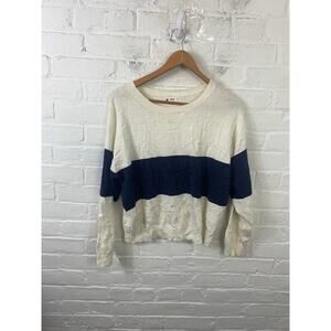 Batela Women's Knitted Pullover Sweater Long Sleeve Beige Blue Size 36
